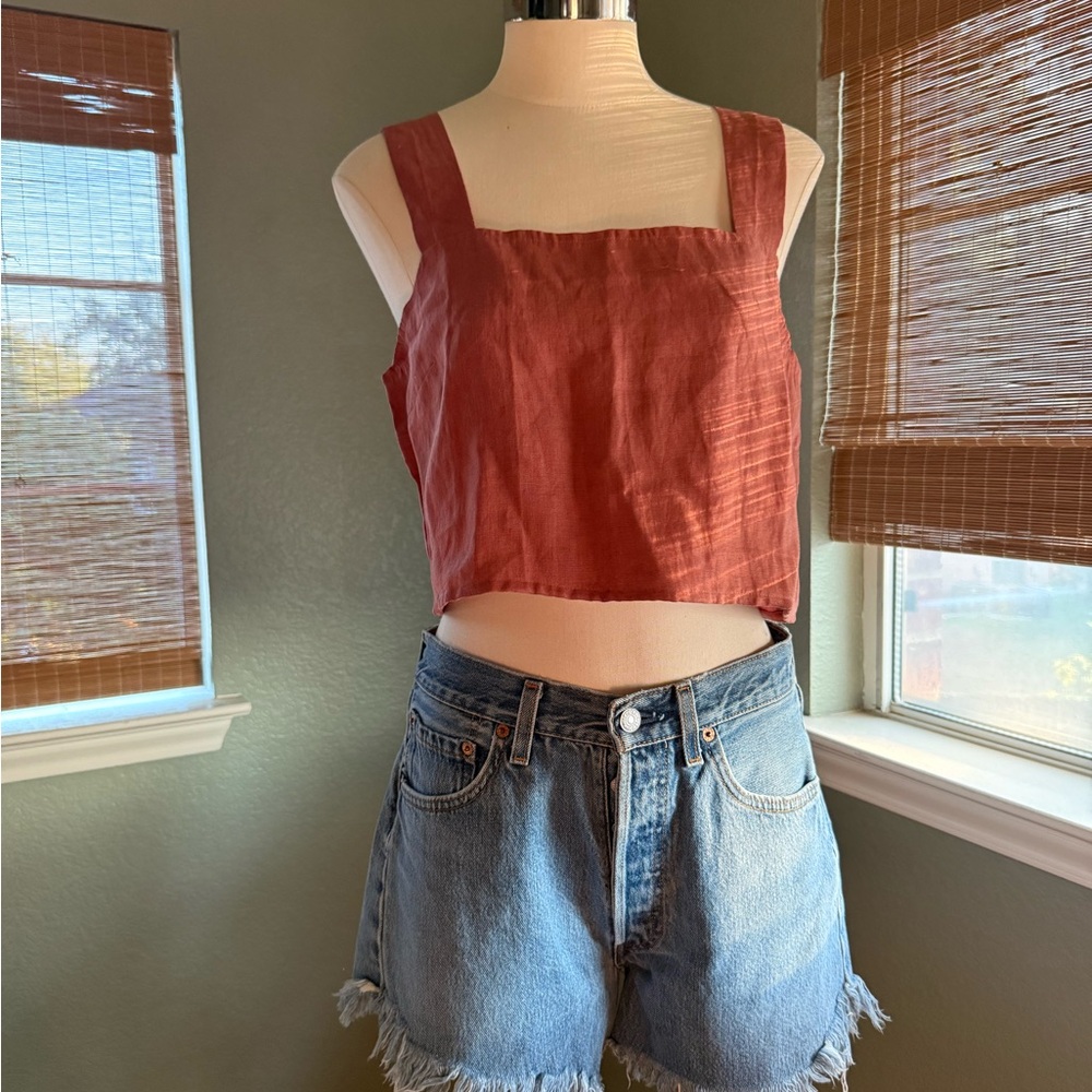 Vitamin A - Tallows Linen Crop Top in Rust